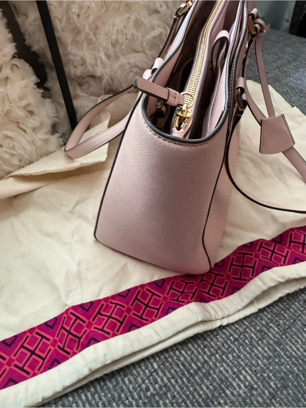 Tory Burch Blush Pink Saffiano Leather Tote Shoulder Bag